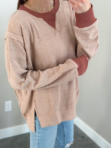Maple Delight Waffle Crew [navy & mauve]