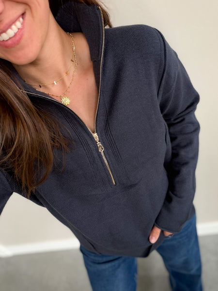 Easy Knit 1/4 Zip [oatmeal & navy]
