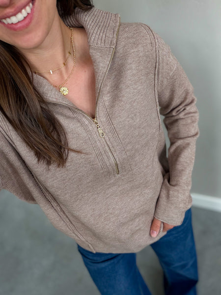 Easy Knit 1/4 Zip [oatmeal & navy]
