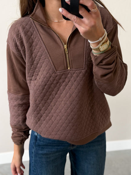 Mocha Quilted Gold 1/4 Zip