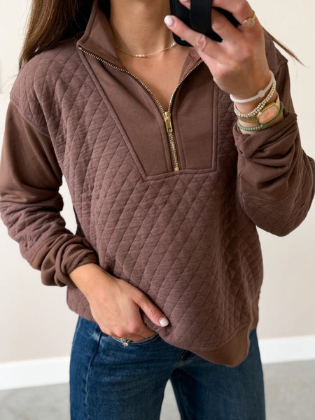 Mocha Quilted Gold 1/4 Zip