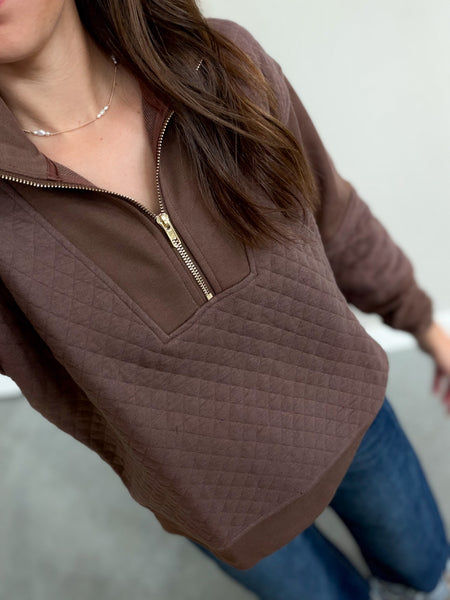 Mocha Quilted Gold 1/4 Zip