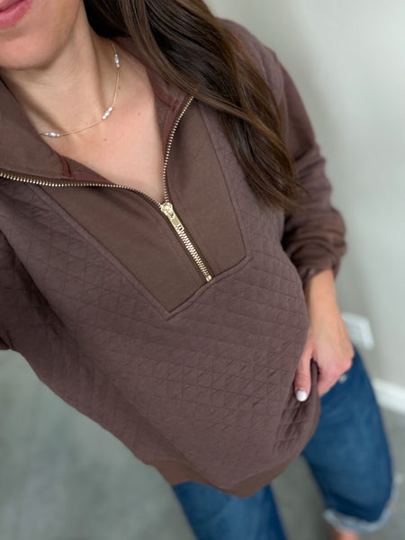 Mocha Quilted Gold 1/4 Zip