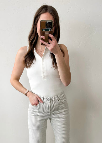 Wren White Ribbed Henley Tank