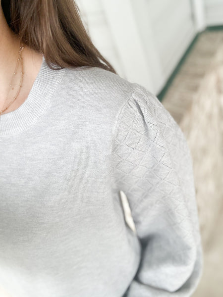 Mini Design Sleeve Soft Sweater [gray & camel]