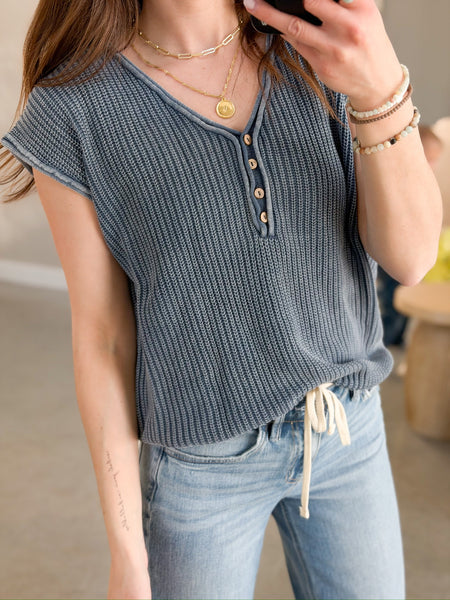 Kim Knit Button Tees [navy, olive, burgundy]