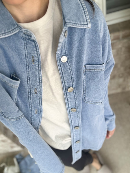 “Denim” French Terry Shacket