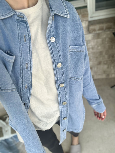 “Denim” French Terry Shacket