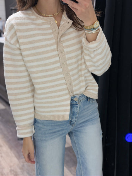 Polished Stripes Button Sweater [oatmeal + oatmeal stripe]