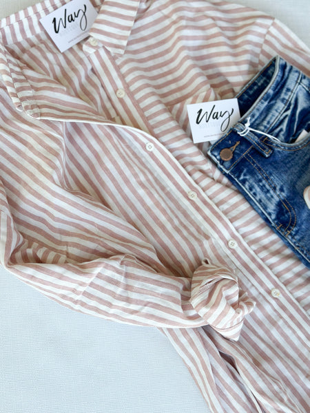 Point Beach Button Down [mauve stripe] PRE-ORDER 1-2 weeks