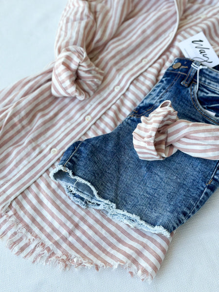 Point Beach Button Down [mauve stripe] PRE-ORDER 1-2 weeks