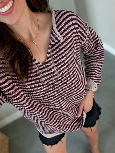 Waffle Knit Notch Neck [plum & camel]