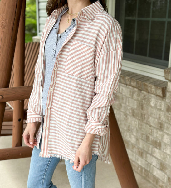 Point Beach Button Down [mauve stripe] PRE-ORDER 1-2 weeks