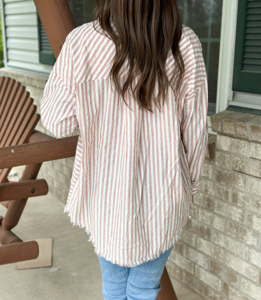 Point Beach Button Down [mauve stripe] PRE-ORDER 1-2 weeks