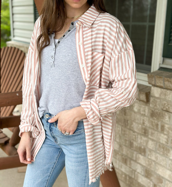 Point Beach Button Down [mauve stripe] PRE-ORDER 1-2 weeks