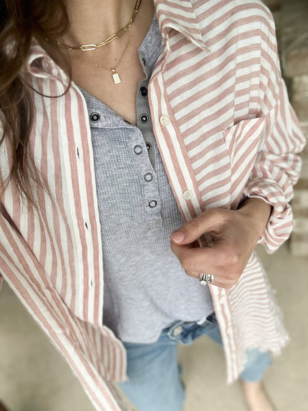 Point Beach Button Down [mauve stripe] PRE-ORDER 1-2 weeks