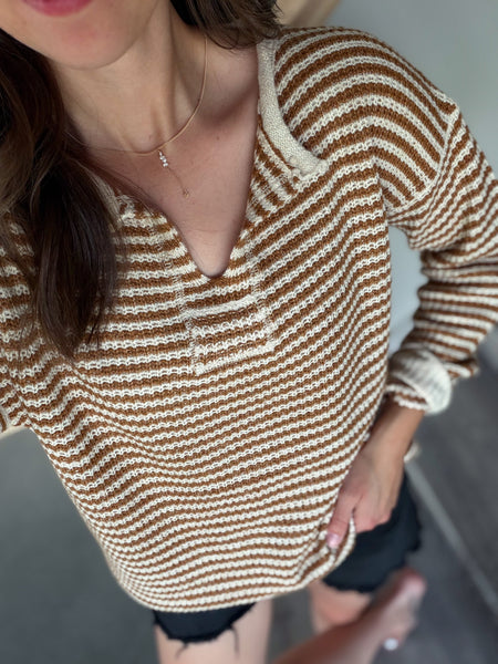 Waffle Knit Notch Neck [plum & camel]