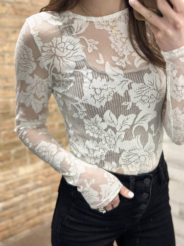 Clancy Rhinestone Lace Bodysuit [white & black]