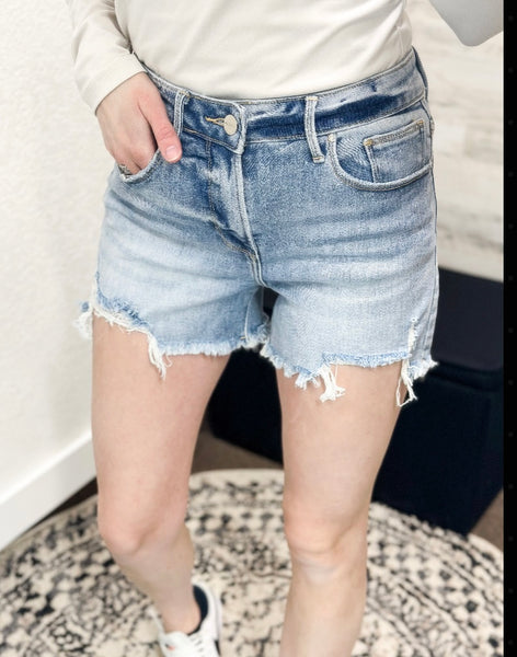 Carry Me High Rise Shorts [dark wash & light wash]