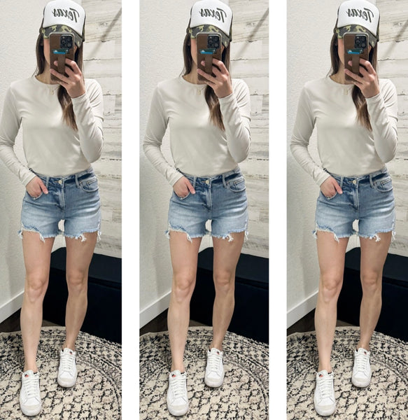 Carry Me High Rise Shorts [dark wash & light wash]