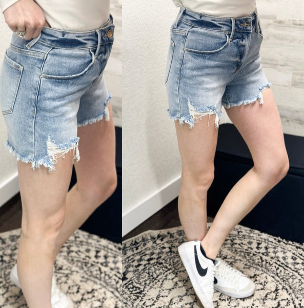 Carry Me High Rise Shorts [dark wash & light wash]