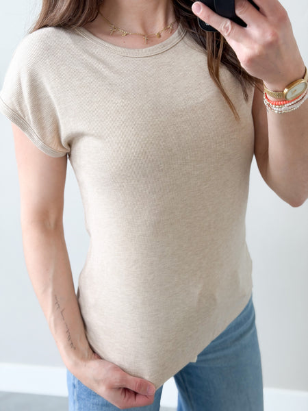 Lu Ribbed Cap Sleeve Tshirt [oatmeal]