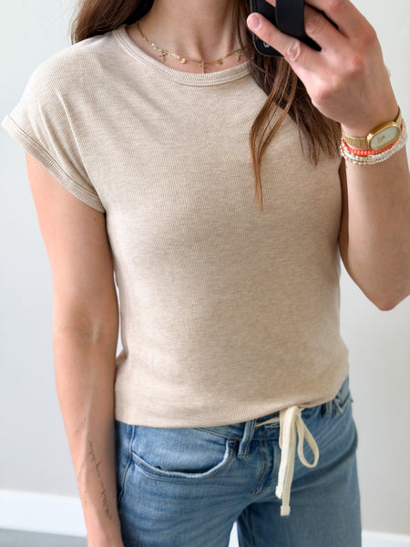 Lu Ribbed Cap Sleeve Tshirt [oatmeal]