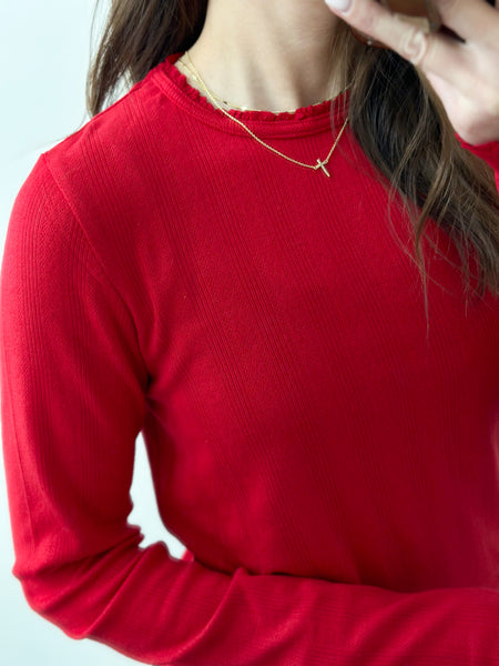 Red mini Ruffle Pointelle Top