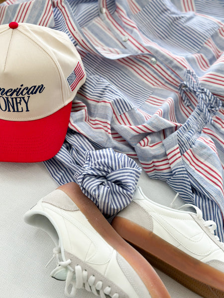 Red, White, & Blue SET! [button up & shorts included!]
