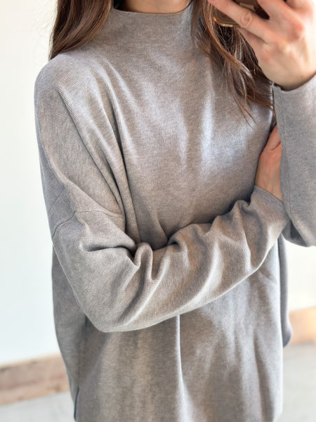 Gray Ribbed Mock Neck BUTTA Sweater