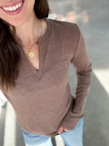 Tabi Ribbed Notch Neck Long Sleeve