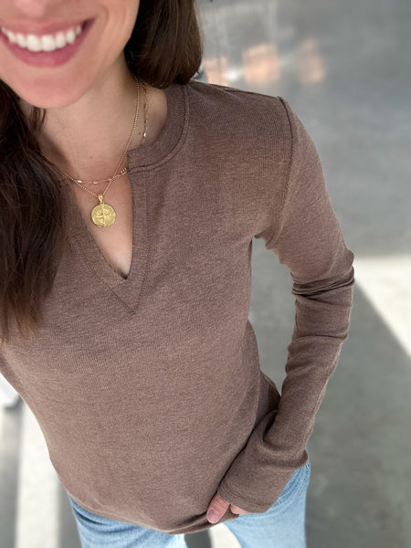 Tabi Ribbed Notch Neck Long Sleeve