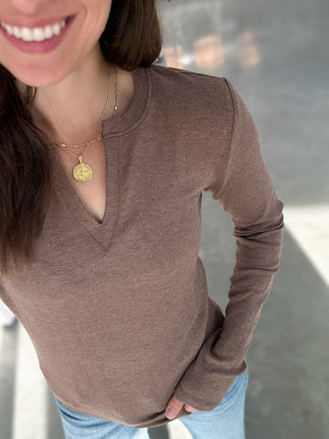 Tabi Ribbed Notch Neck Long Sleeve
