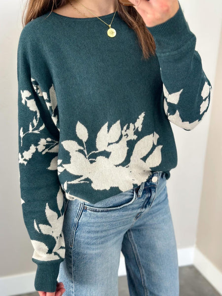 Evergreen Floral Slouchy Sweater