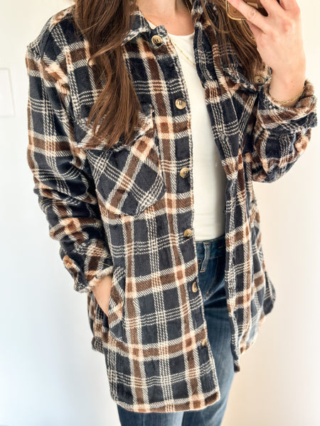 Navy Plaid Comfort Shacket