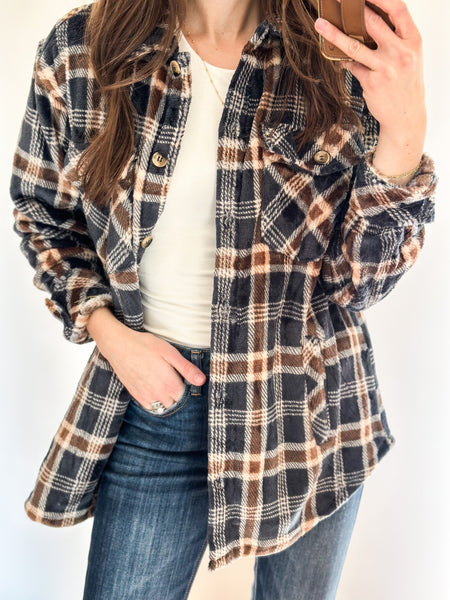 Navy Plaid Comfort Shacket