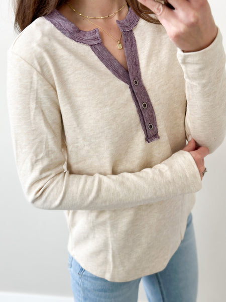 Buttery Henley Contrast [Olive & Purple]