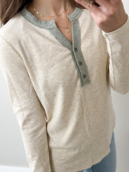 Buttery Henley Contrast [Olive & Purple]
