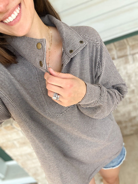 Genuine Stripe Snap Pullovers [taupe & mocha]