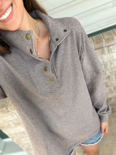 Genuine Stripe Snap Pullovers [taupe & mocha]