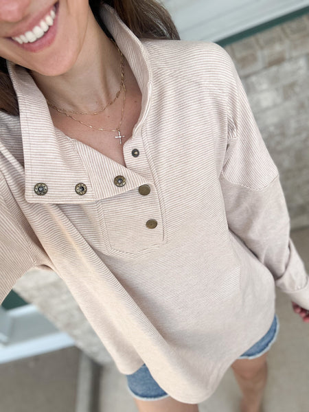 Genuine Stripe Snap Pullovers [taupe & mocha]