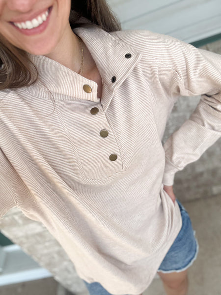 Genuine Stripe Snap Pullovers [taupe & mocha]