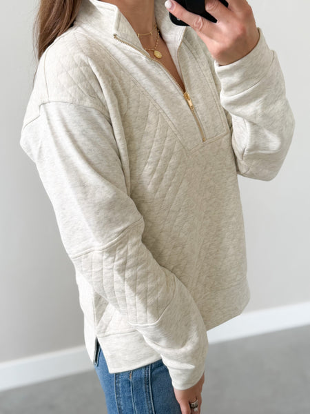 Gray Quilted Gold Accent 1/4 Zip