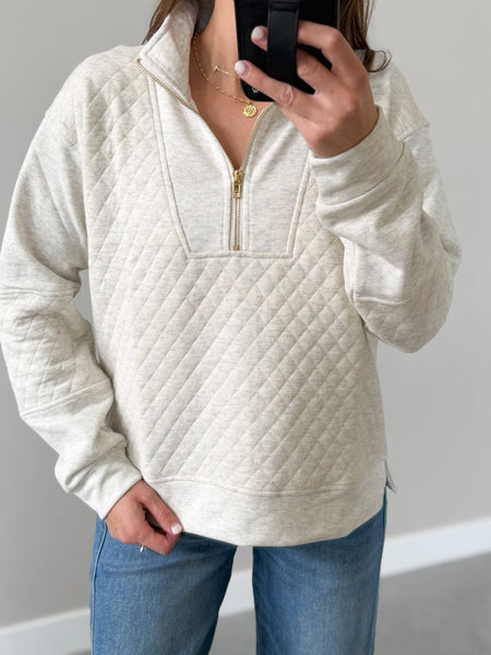 Gray Quilted Gold Accent 1/4 Zip