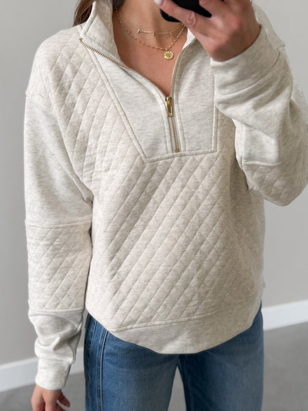 Gray Quilted Gold Accent 1/4 Zip