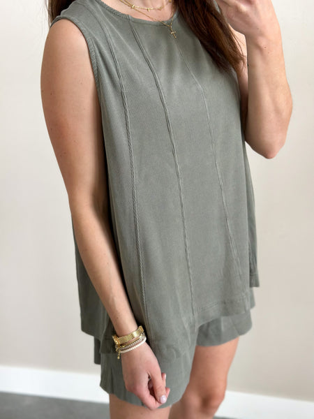 Cali Cotton Ribbed SET [top & shorts] Sage & Taupe