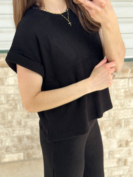 Can’t Tell Waffle Black 2-piece Set