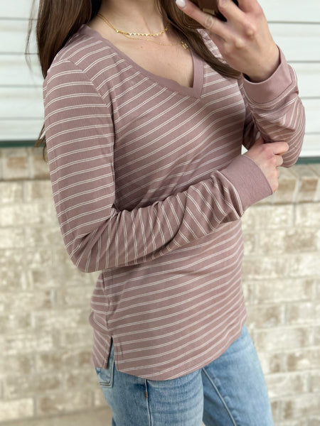 Breya Ribbed Vneck Long Sleeve [misty lavender]