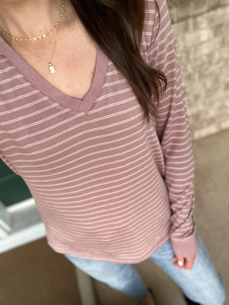 Breya Ribbed Vneck Long Sleeve [misty lavender]