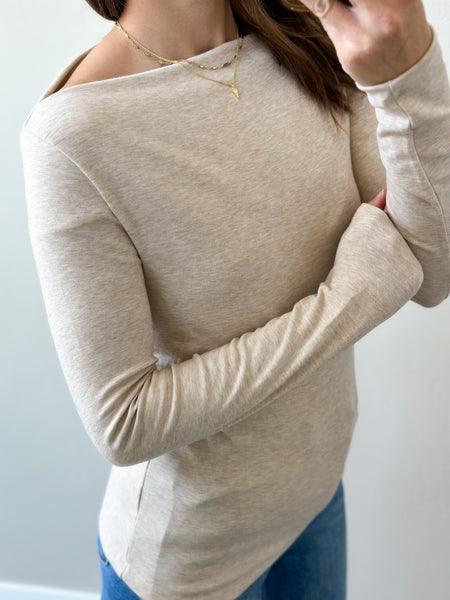 Archer Boatneck Basic Long Sleeve [oatmeal & dark mauve]